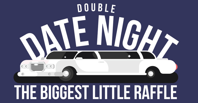 Cartoon limo with double date night the biggest little raffle written around it.